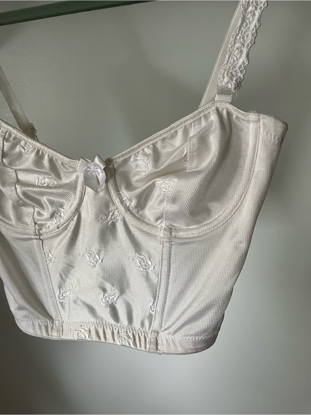 Vintage Caché White Embroidered Longline Bralette Top 36A